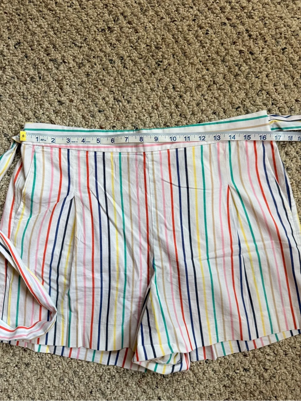 J.Crew Multicolor Stripe Tie Waist Shorts | Size 12 Cotton